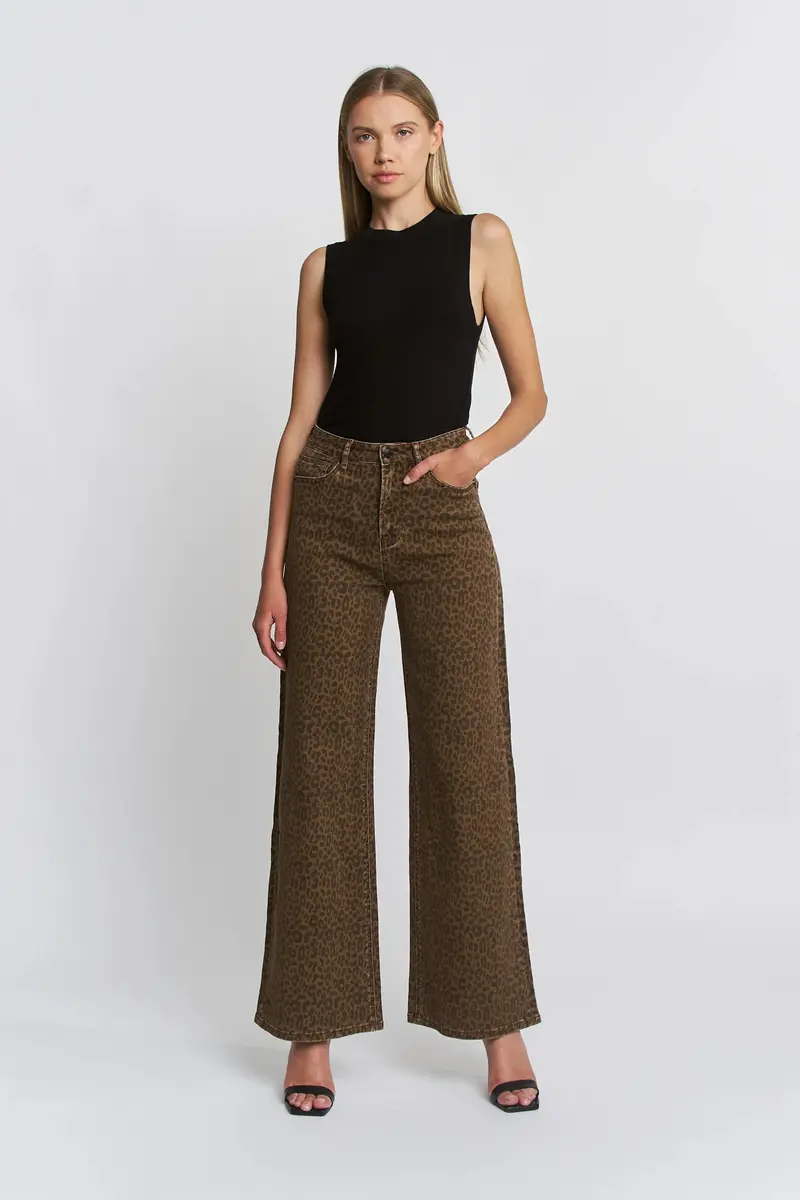 Ladies Mica Denim Super High Wide Leg Leopard Jeans - Mdp-W3641 1