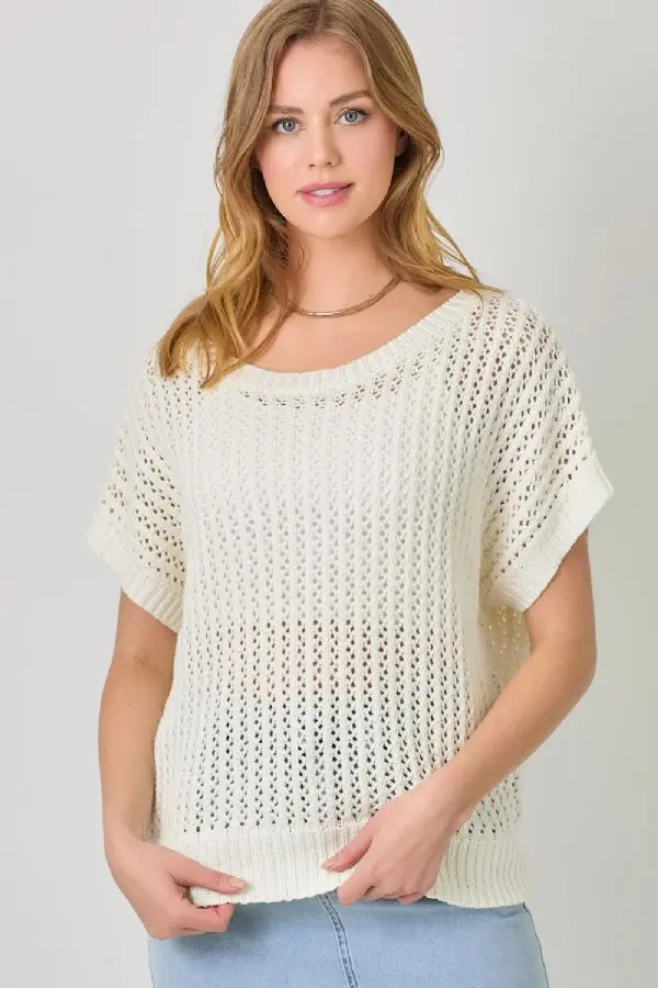 Ladies Mystree Crochet Weave Slouchy Pullover Sweater - 60950 1