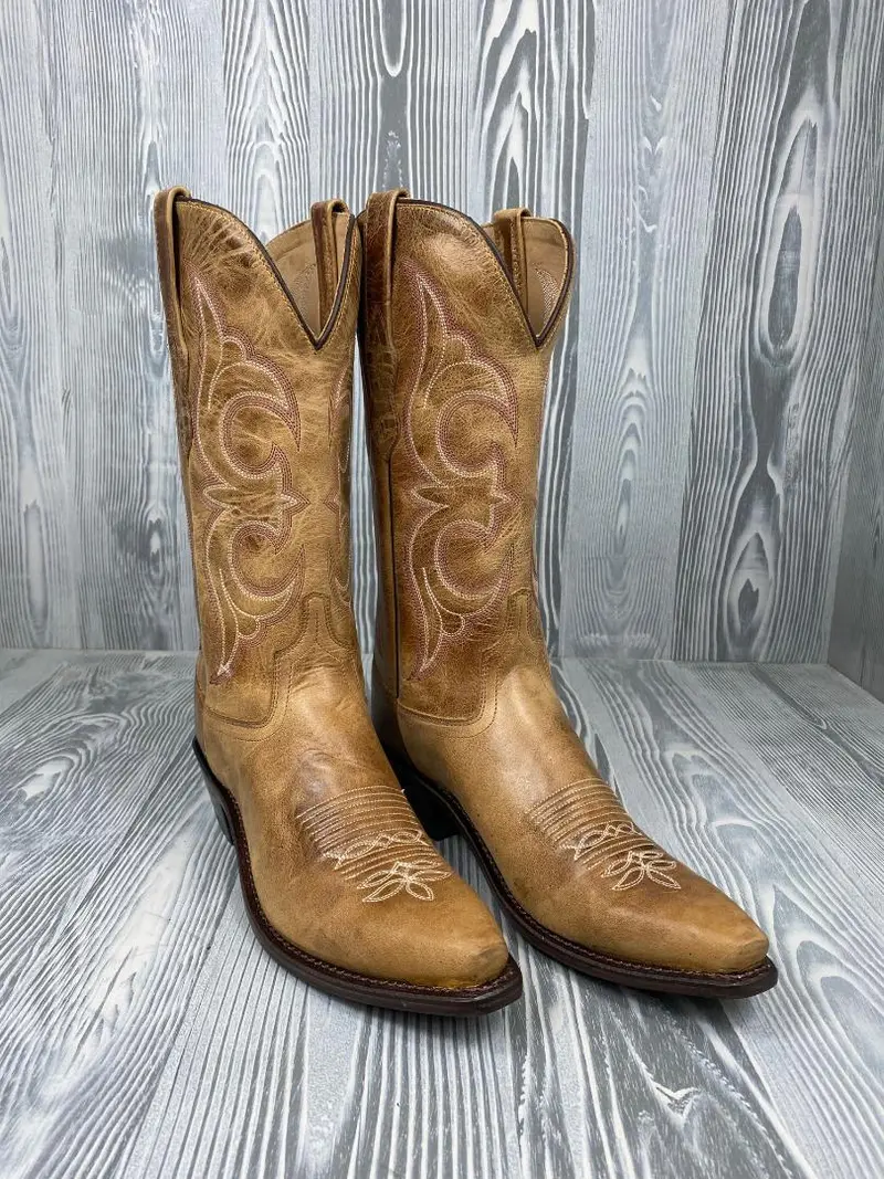 Ladies Oldwest Tan Snip Toe Cowgirl Boots - Lf1596 1