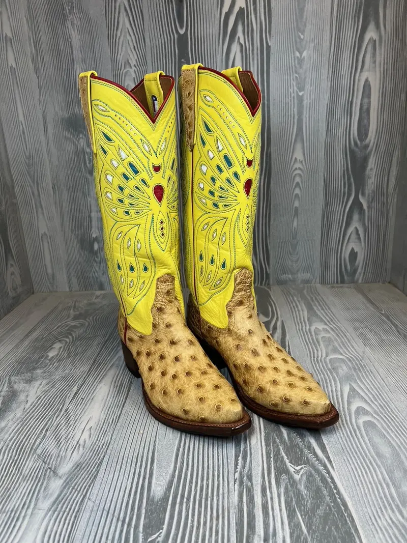 Ladies Rios Of Mercedes Umber Bruciato Full Quill Ostrich With 14" Gold Finch Kidskin Tops - Style #7L 1