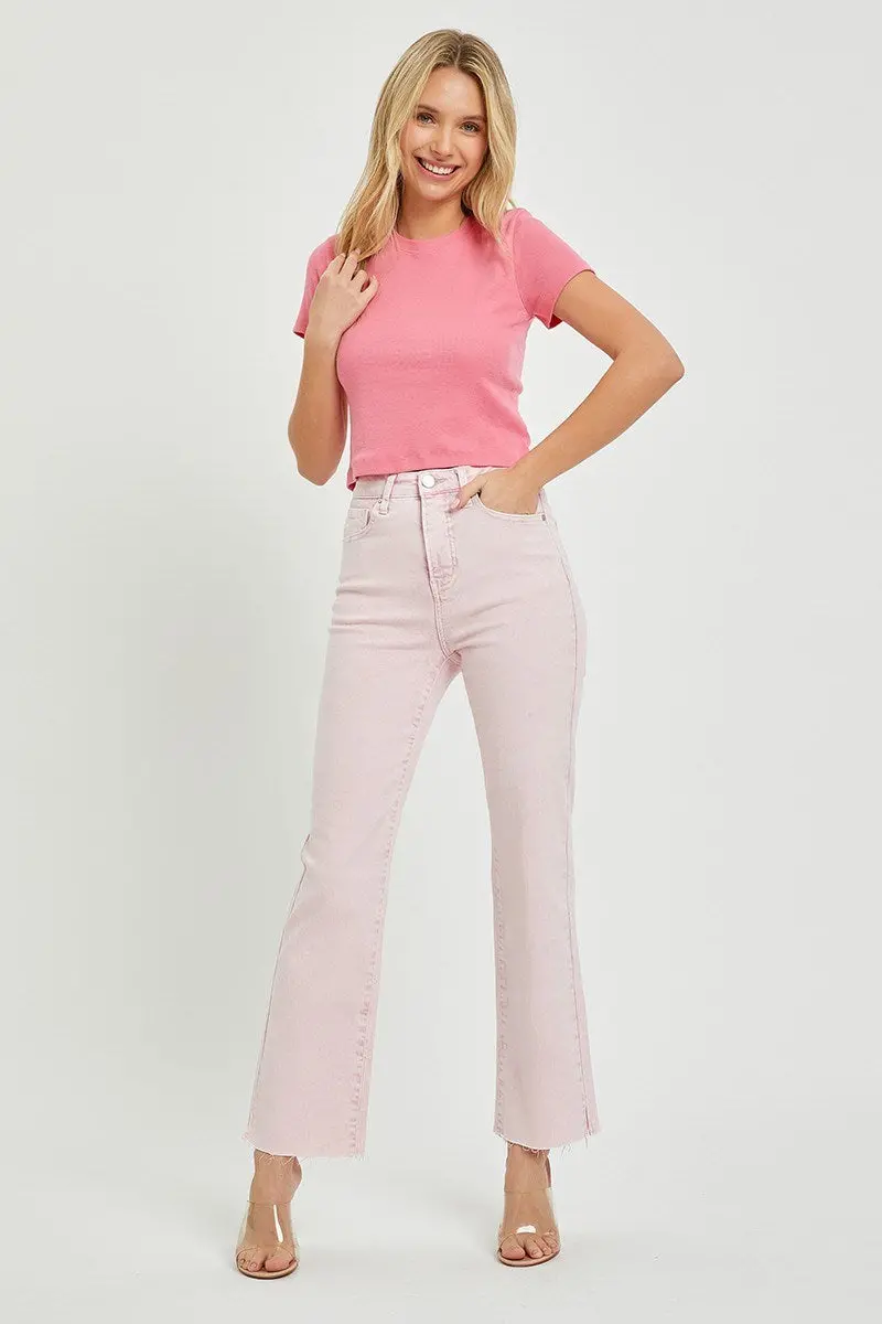 Ladies Risen High Rise Raw Hem Slit Straight Pants - Rdp5507 1