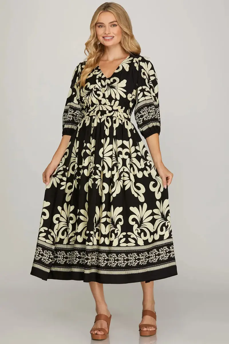 Ladies She + Sky Black Printed Woven Dress - Sy9323 1