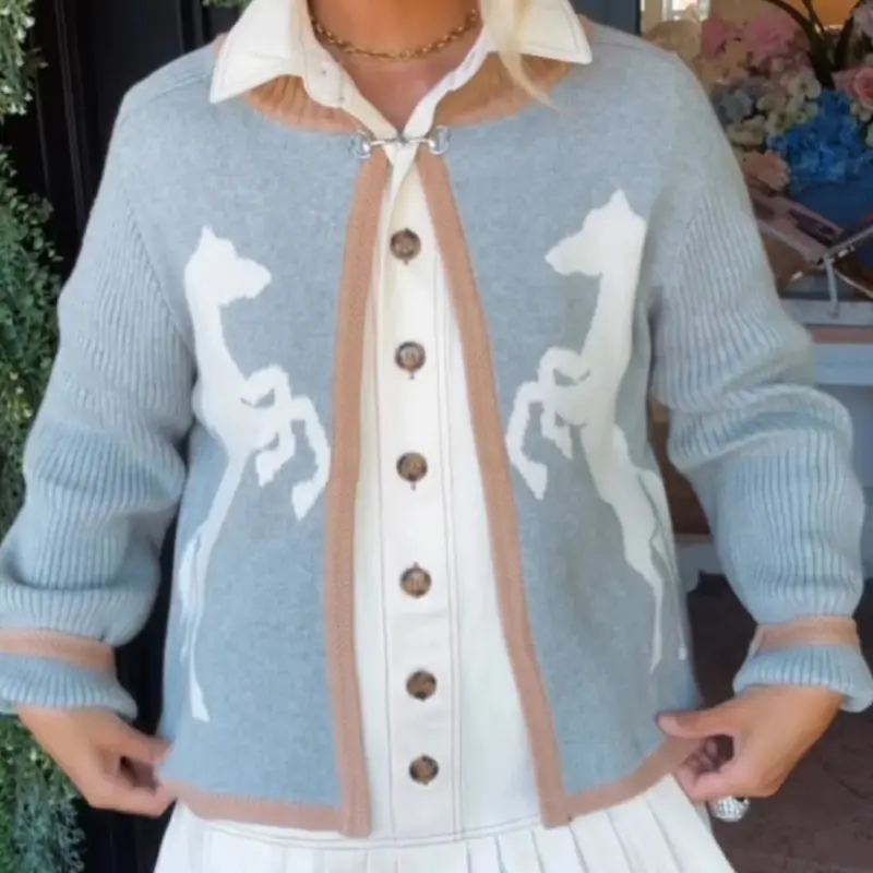 Ladies Thml Horse Knit Cardigan - Wk0555 1
