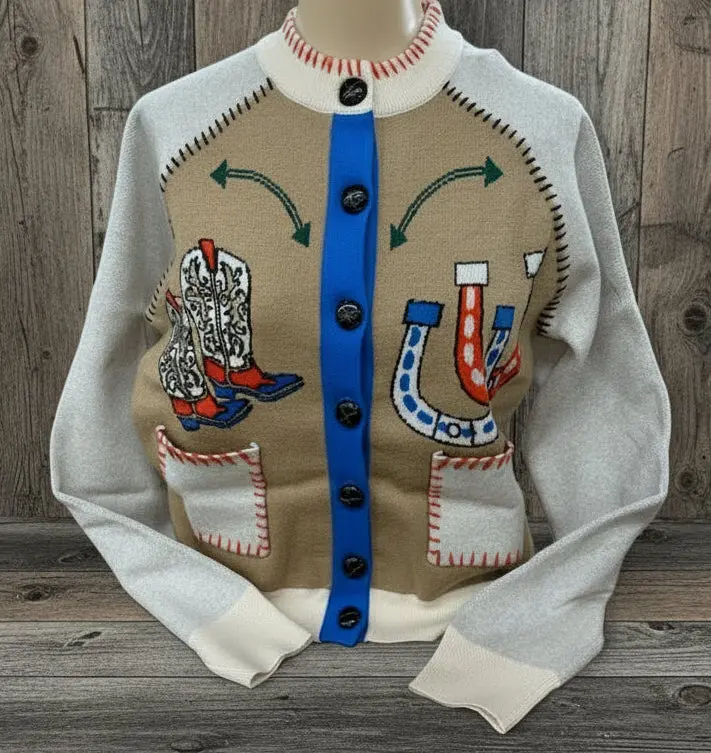 Ladies Thml Western Theme Embroidered Cardigan - Wk0614 1
