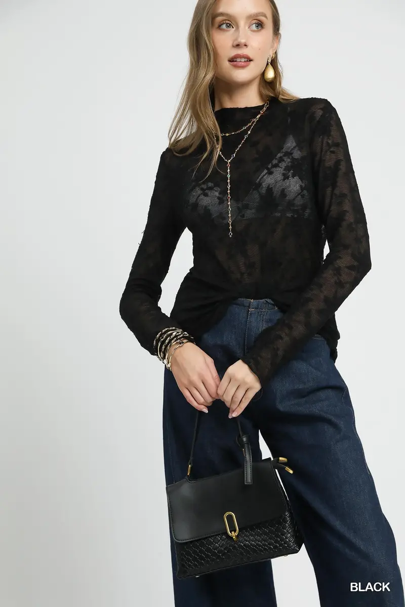 Ladies Umgee Lace Sheer Long Sleeve Top - C5315 1