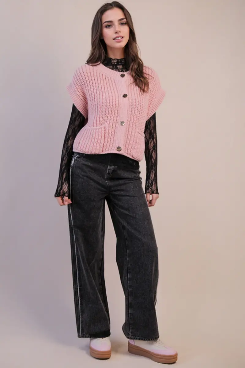 Ladies Very J Oversized Button Down Knit Sweater - 12W3382n 1