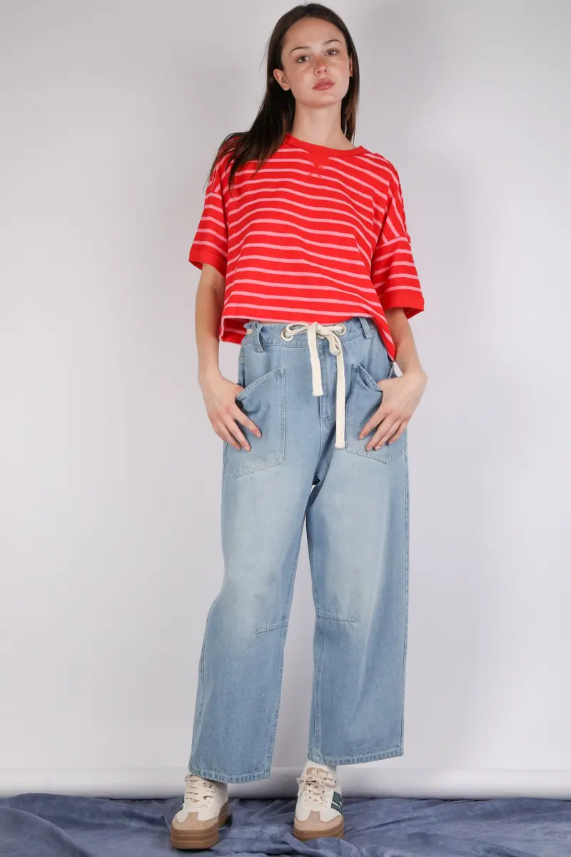 Ladies Very J Washed Denim Barrel Pants - Vjp90029 1