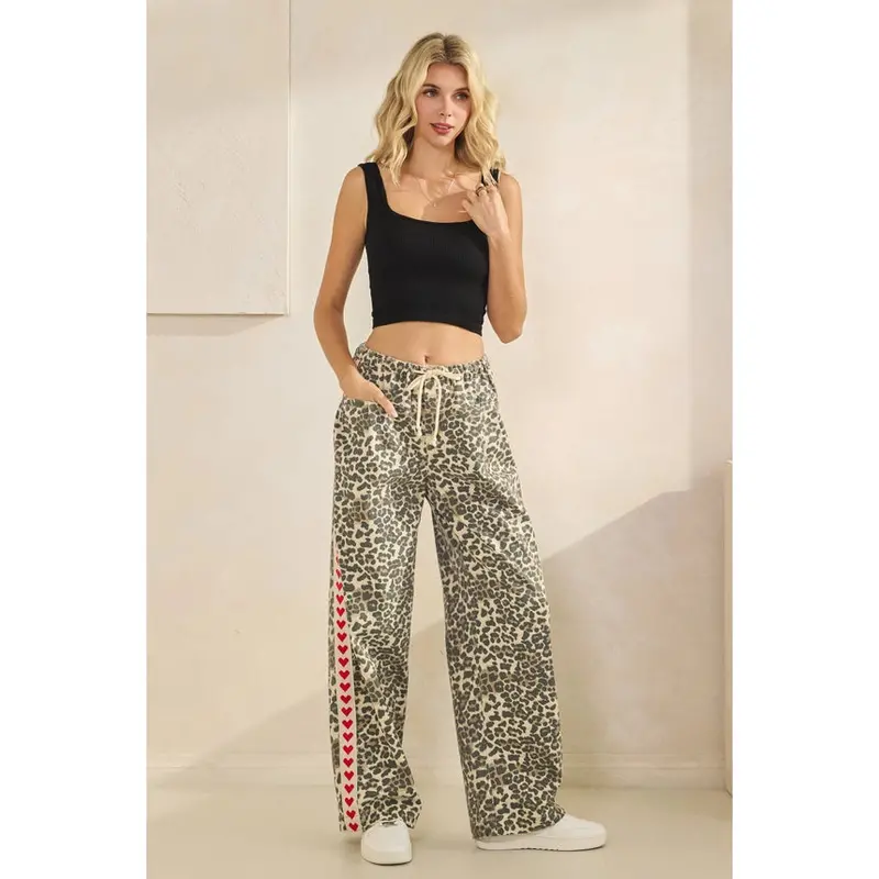 Ladies Veveret Leopard Printed Striped Wide Legged Pants - Vp72572 1