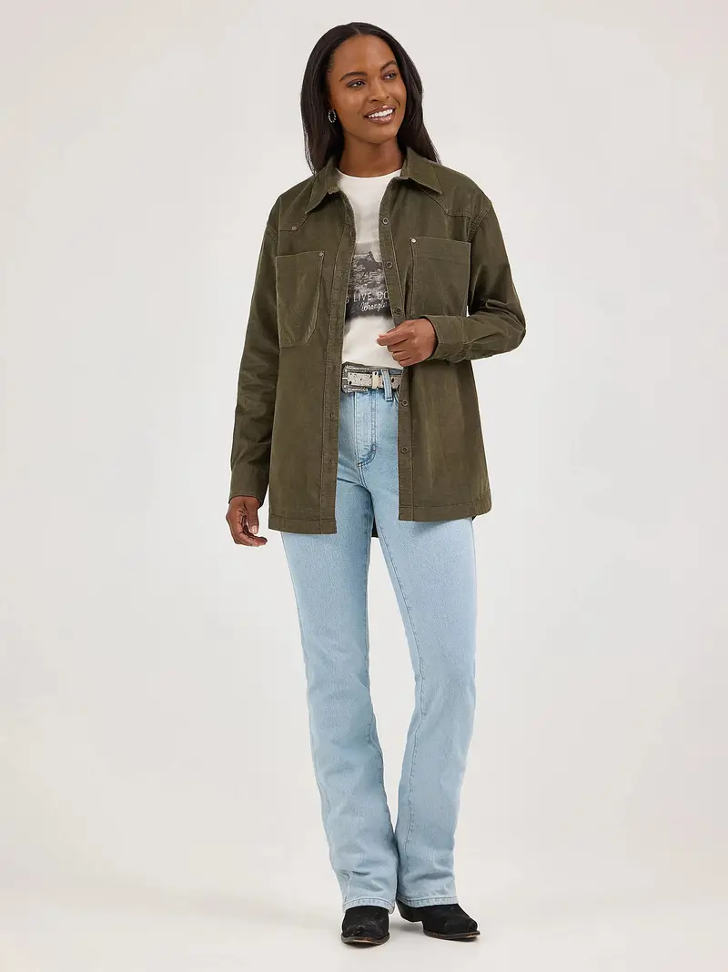 Ladies Wrangler Corduroy Boyfriend Western Snap Shirt - 112371673 1