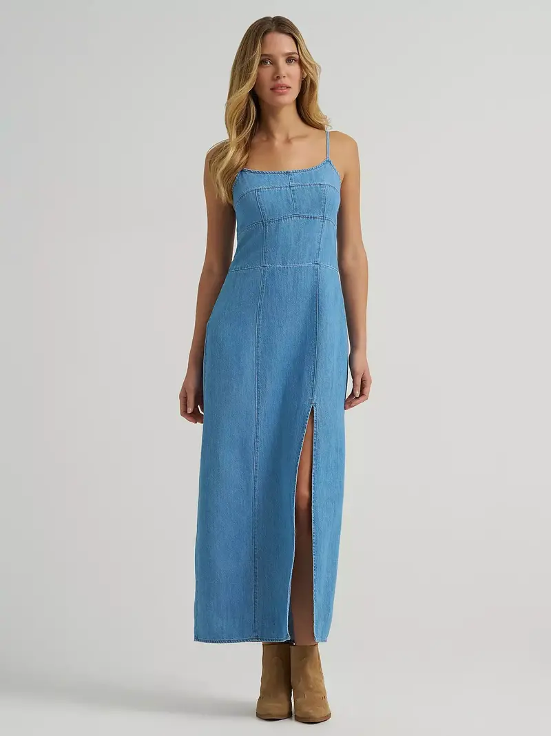 Ladies Wrangler Denim Slit Front Maxi Dress - 112375237 1