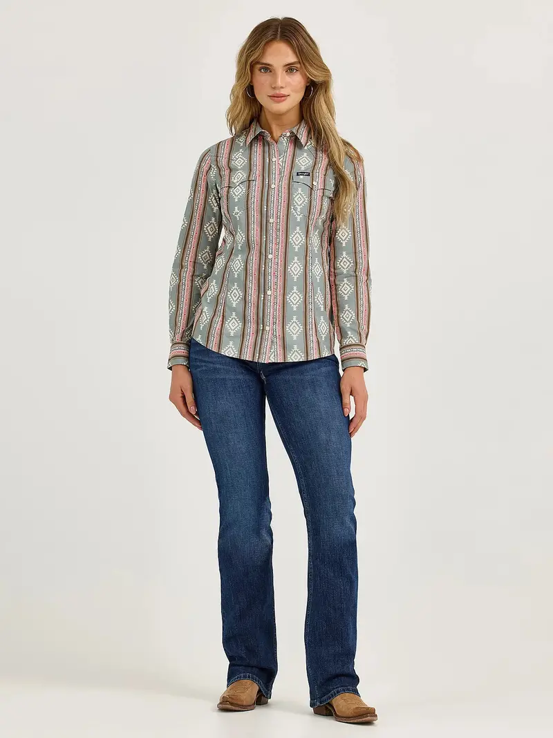 Ladies Wrangler Retro® Southwestern Stripe Western Snap Shirt - 112367279 1