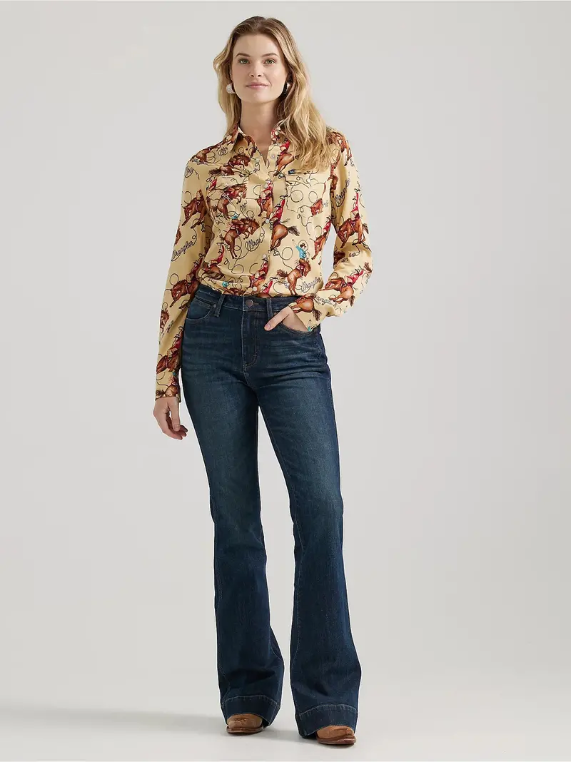 Ladies Wrangler Saddle Up Slim Western Snap Shirt - 112356642 1
