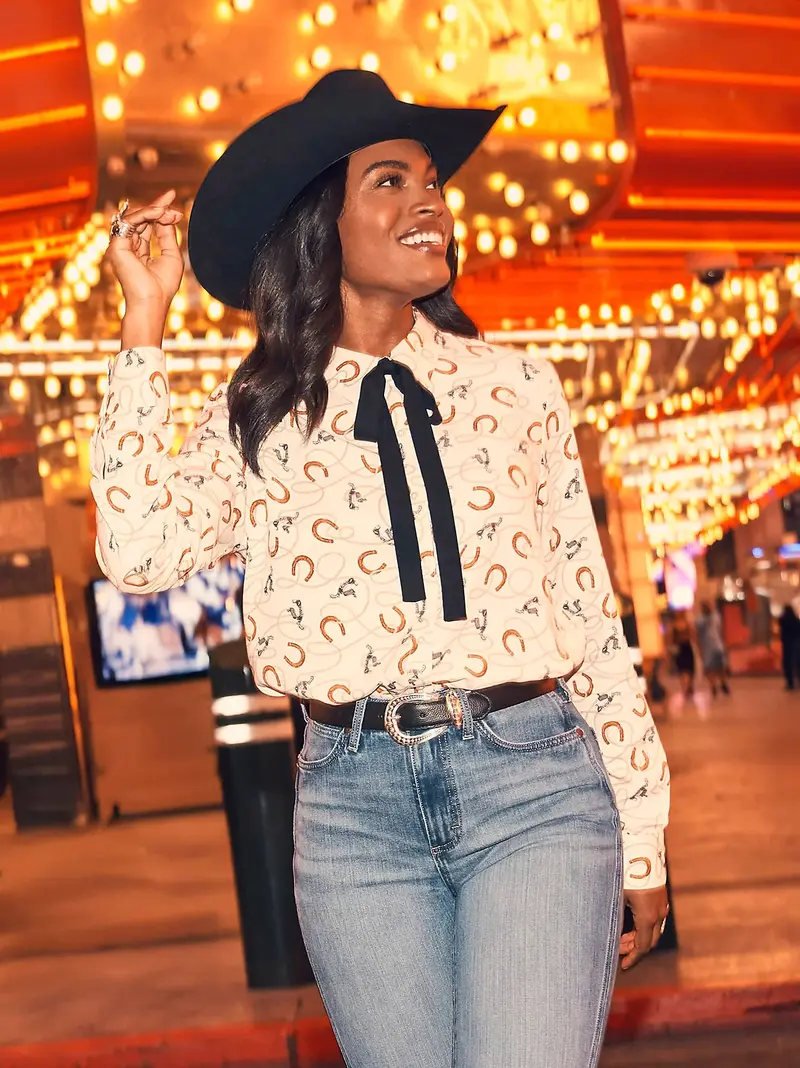 Ladies Wrangler Tie Neck Blouse - 112371697 1