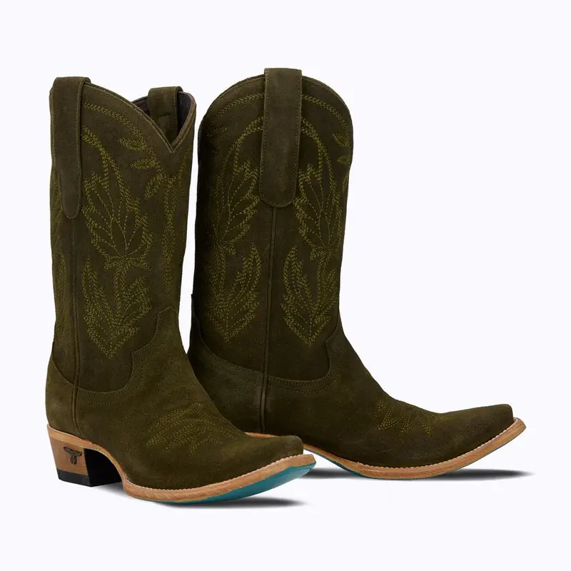Lane Sandaga Midi Olive Suede Western Boot - Lb0520b 1