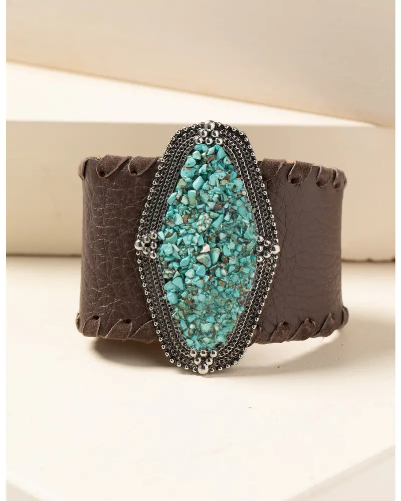 Leather And Gem Cuff Bracelet 1