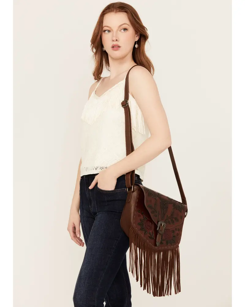 Lenora Longhorn Tooled Leather Crossbody Bag 1