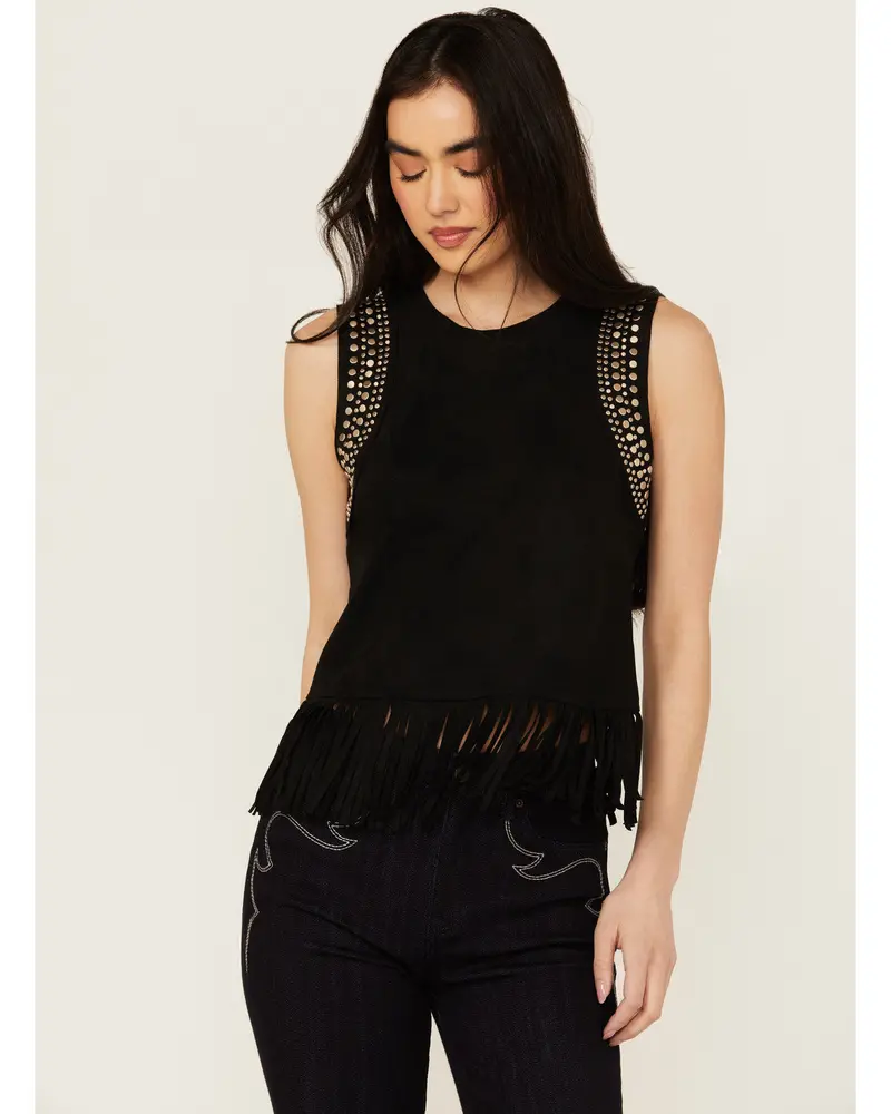 Lillian Studded Fringe Faux Suede Tank Top 1