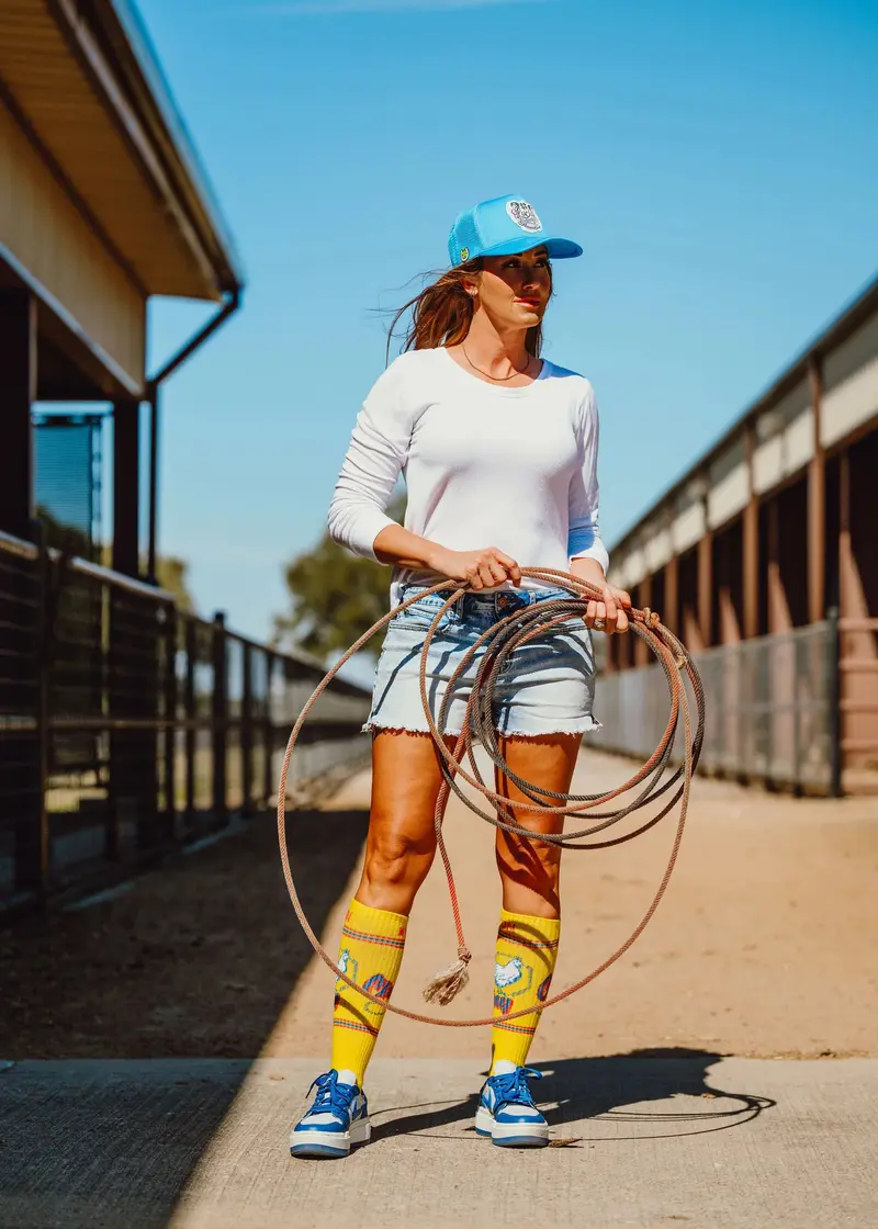 Lucky Chuck Cactus Alley-Chicken Roping Yellow Performance Socks - 12160 1