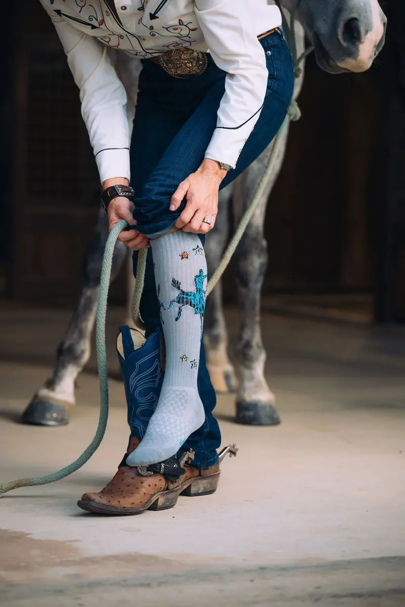 Lucky Chuck Fringe Long Live Grey Western Cowboy Performance Socks - 12114 1