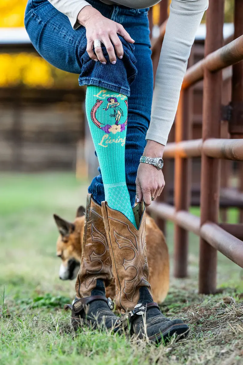 Lucky Chuck Lucky Living Island Cowgirl Turquiose Performance Socks - 12143 1