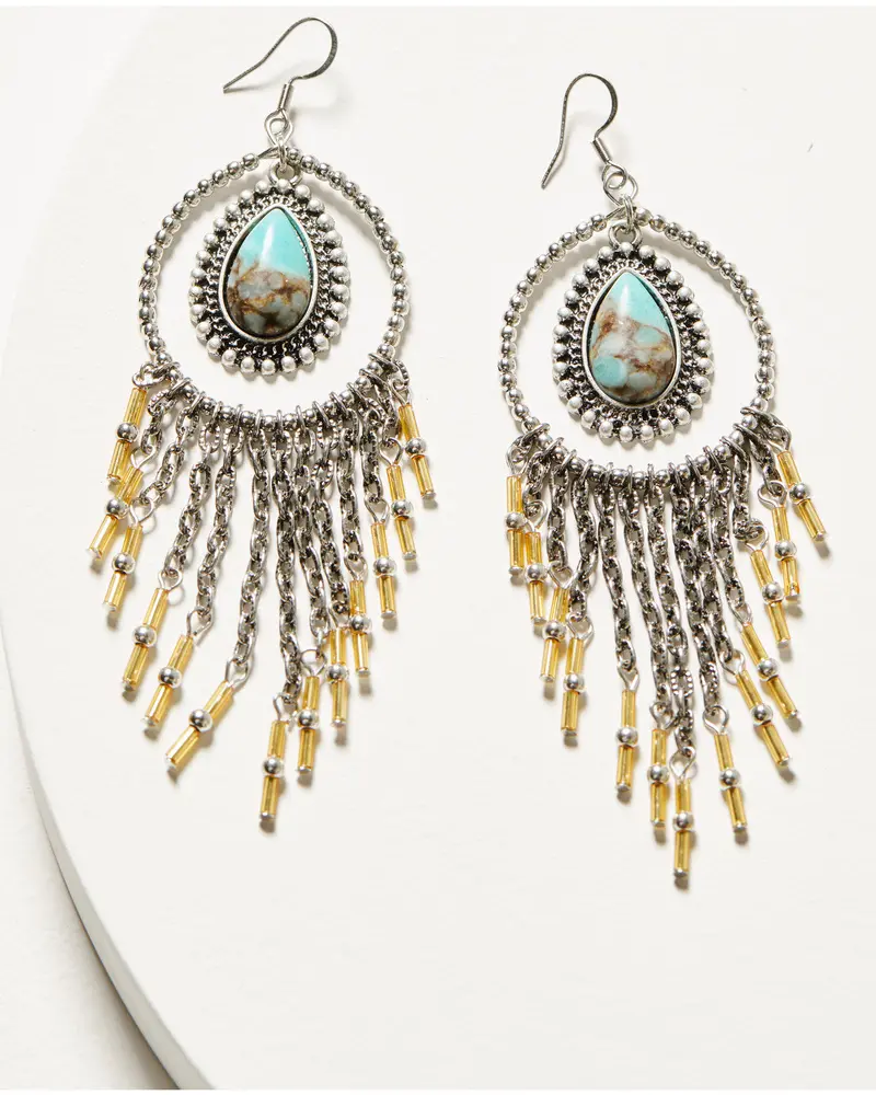 Luna Turquoise Chandelier Fringe Earrings 1