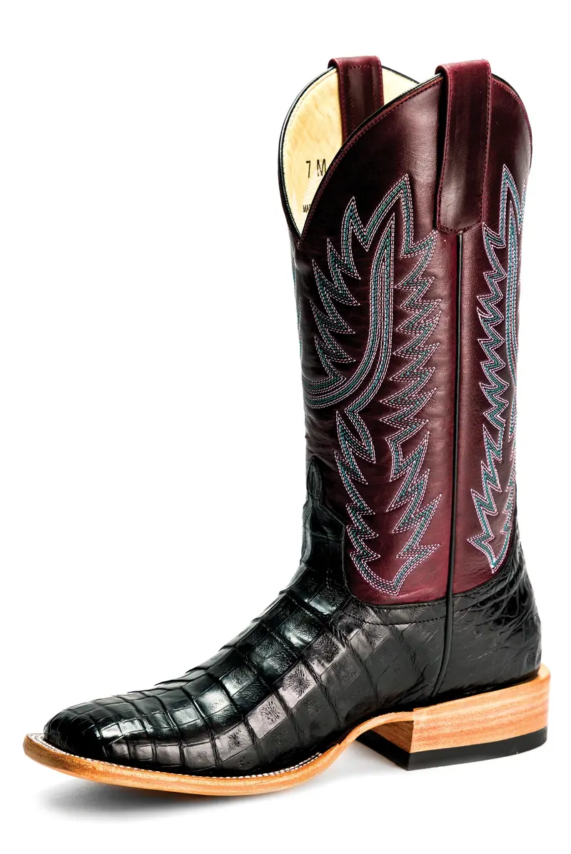 Macie Bean Black Caiman Belly With 12" Wine Pull Up Tops - M2002 1