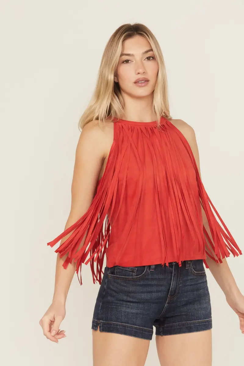 Madie Faux Suede Fringe Tank 1