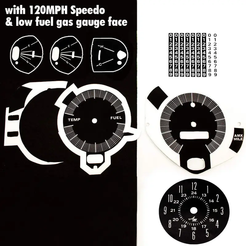 Master Dash Decal Kit, 1969 Amc Amx, Javelin W/120 Speedometer & Low Fuel Warning Option 1