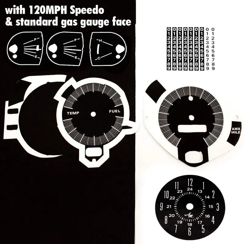 Master Dash Decal Kit, 1969 Amc Amx, Javelin W/120 Speedometer & Standard Gas Gauge Face 1