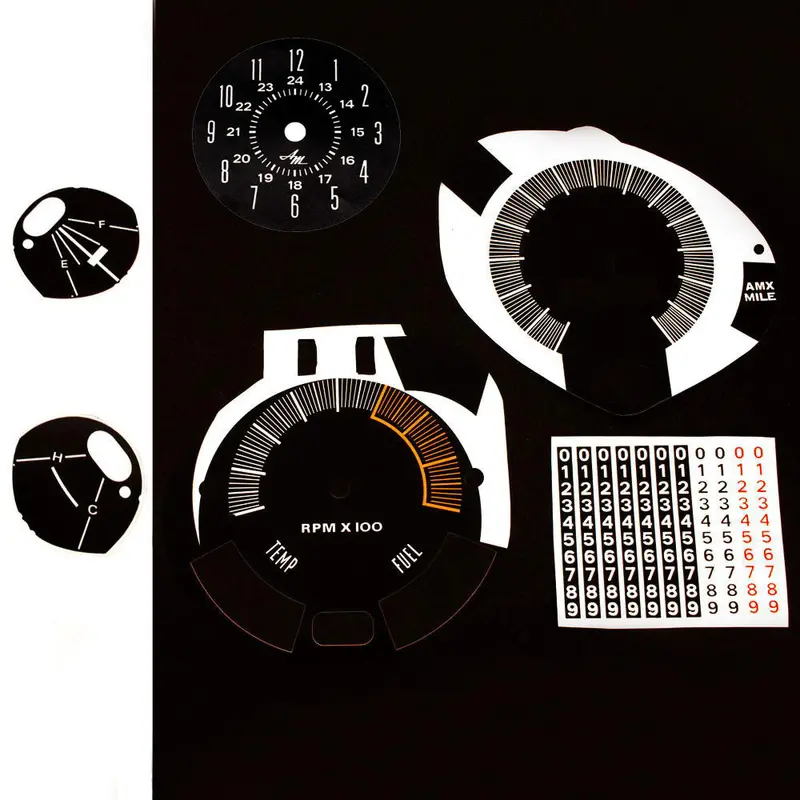 Master Dash Decal Kit, 1970 Amc Amx, Javelin W/140 Speedo, Tach, & Low Fuel Warning Option 1