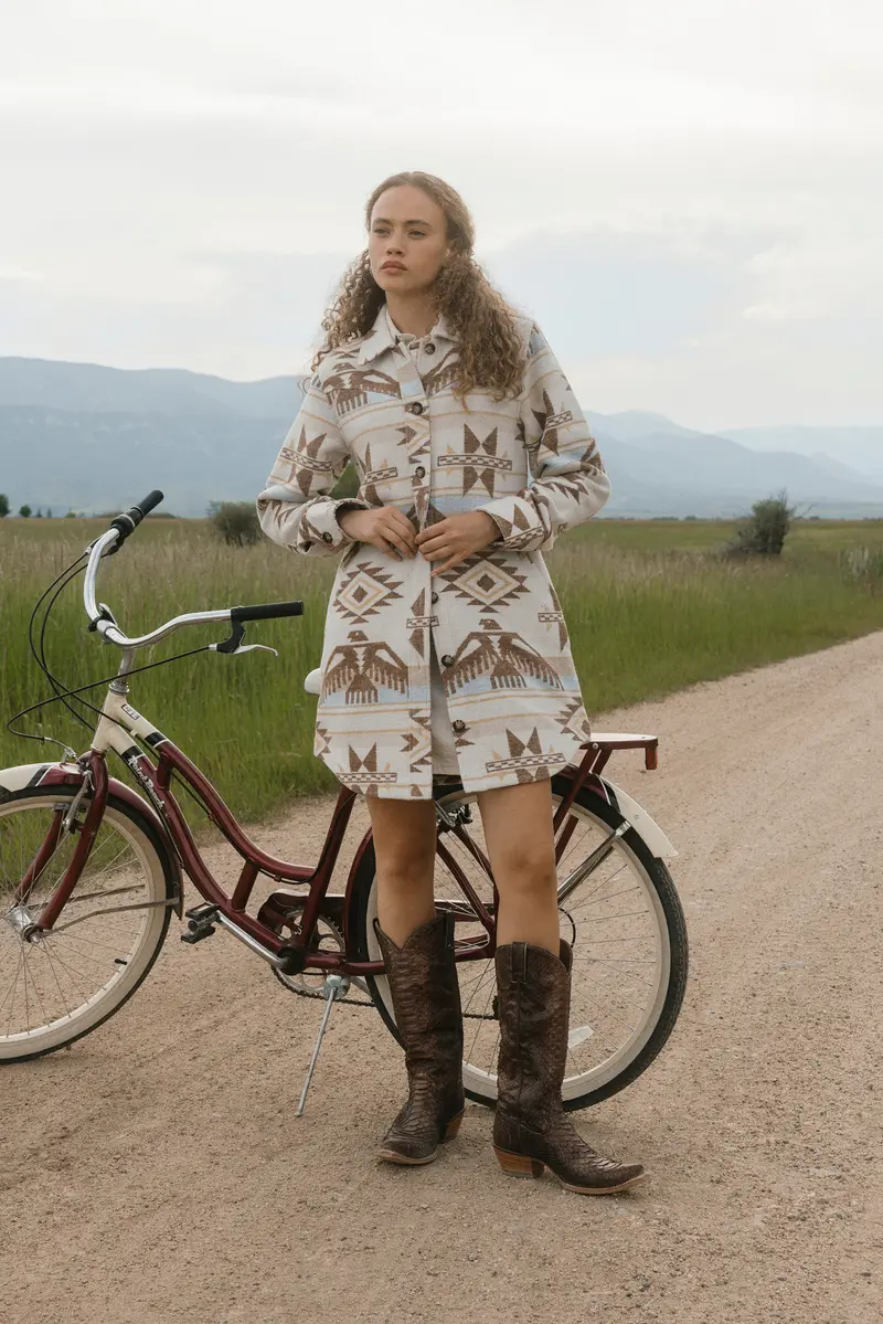 Mcain Southwestern Print Button-Down Long Shacket 1