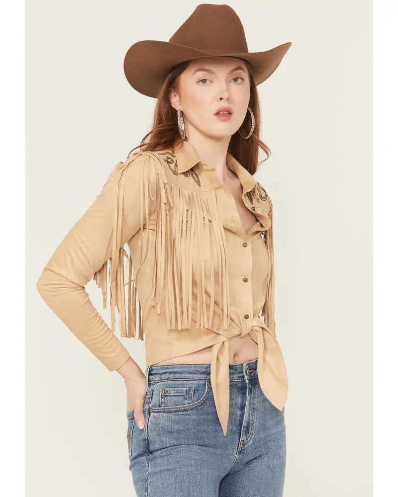 Mckinney Faux Suede Long Sleeve Fringe Top 2