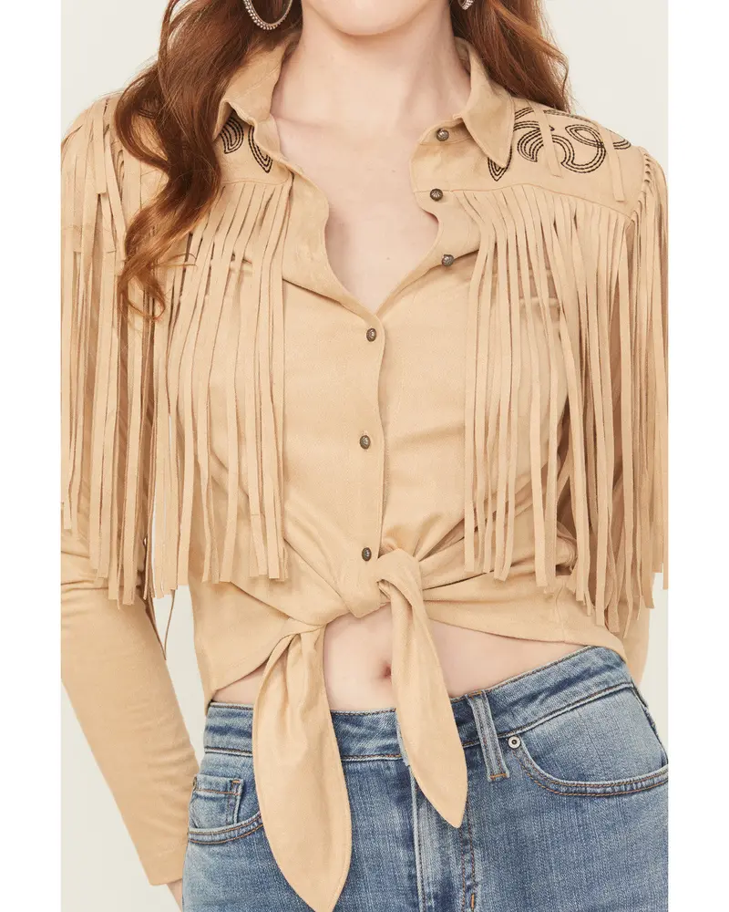 Mckinney Faux Suede Long Sleeve Fringe Top 3