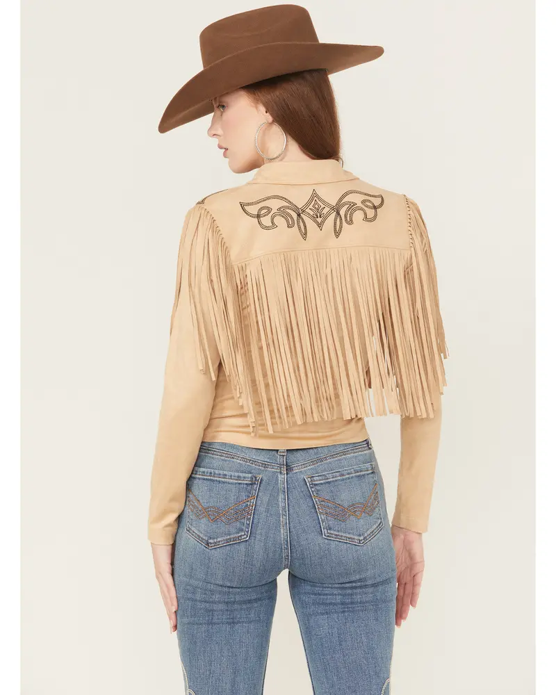 Mckinney Faux Suede Long Sleeve Fringe Top 4