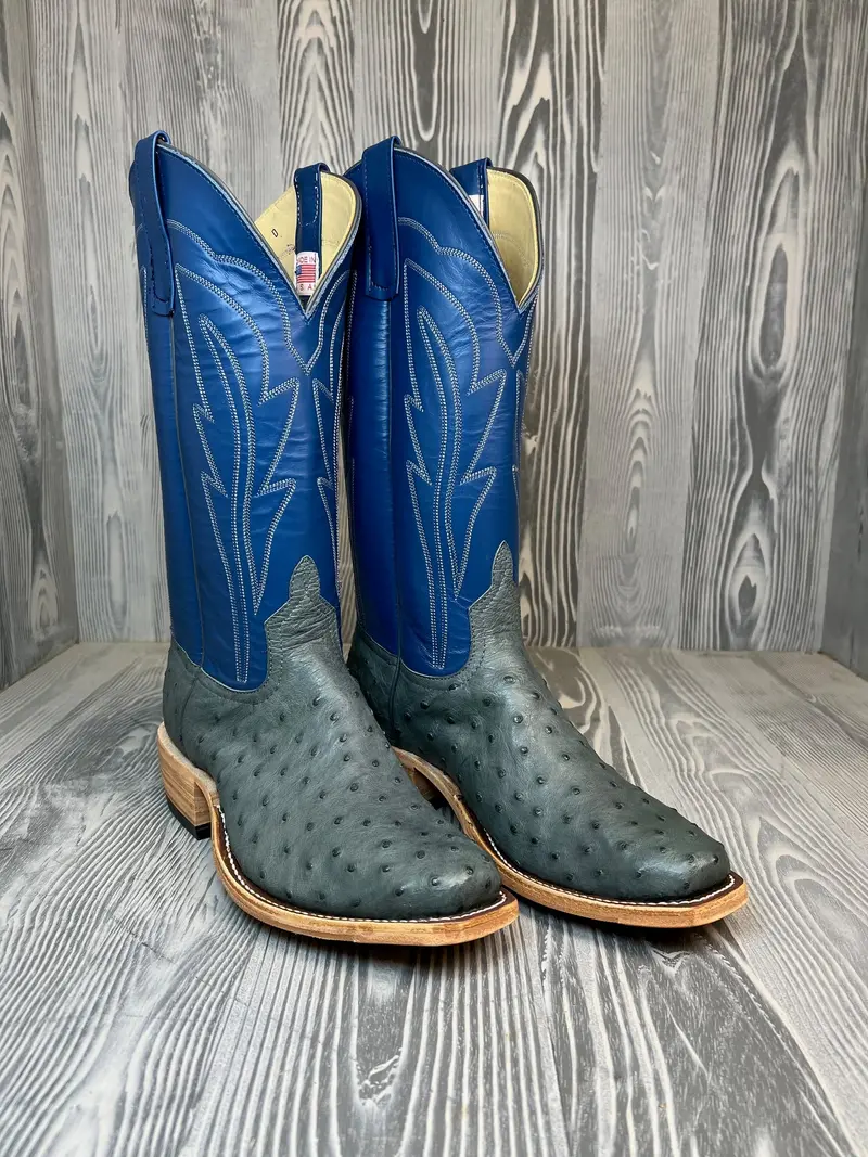 Men's Anderson Bean Charcoal Grey Full Quill Ostrich With 13" Blue Glove Tops - Style # 210 1