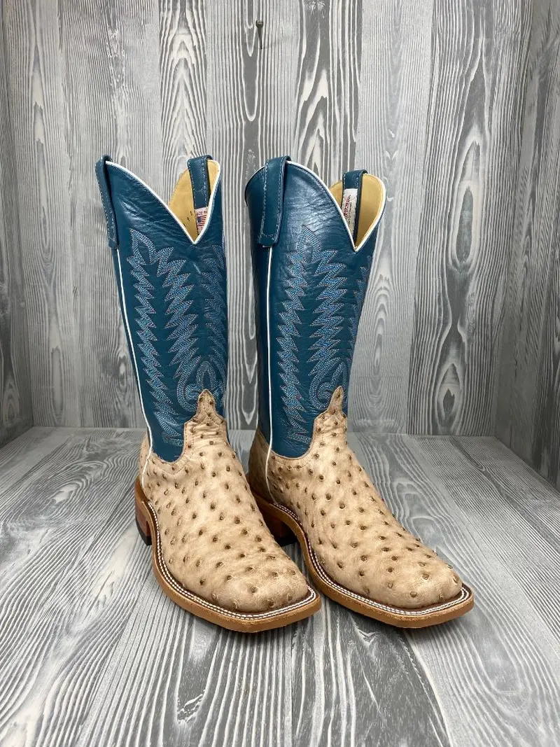 Men's Anderson Bean Tan Vintage Bruciato Full Quill Ostrich With 13" Mallard Kidksin Tops - Style 138 1