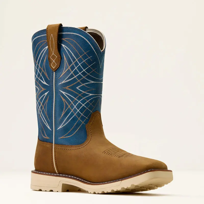 Men's Ariat Dusted Brown Basin Blue Waterproof Soft Toe Work Boot - 10060895 1
