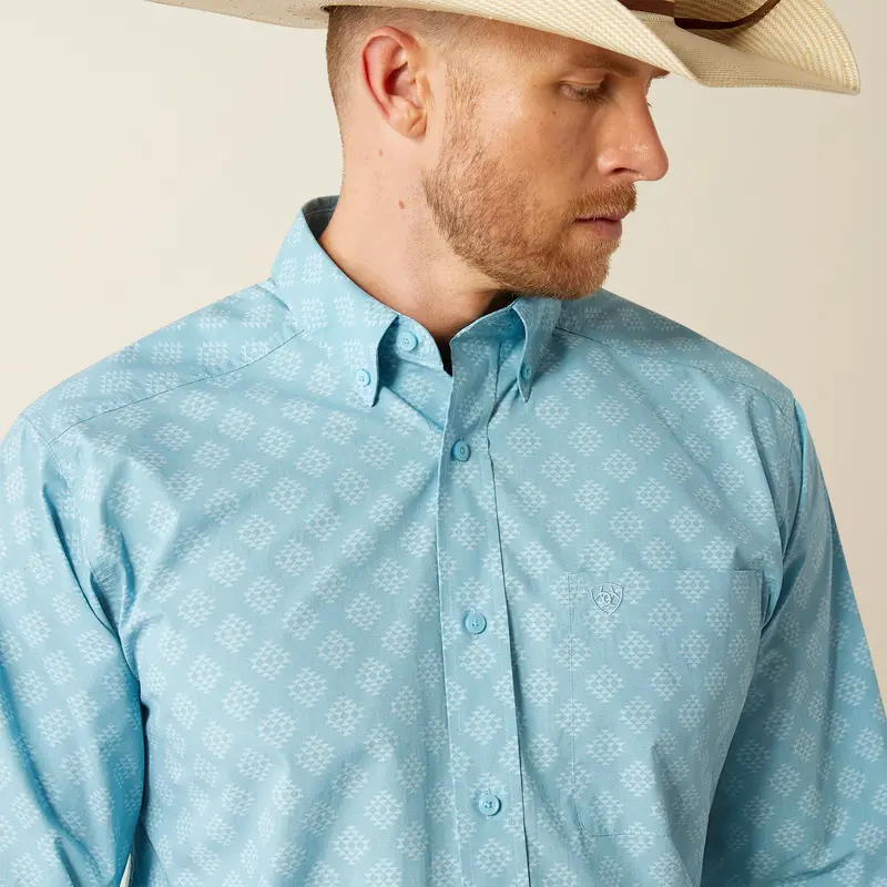 Men's Ariat Garmon Long Sleeve Turquoise Shirt - 10054645 2
