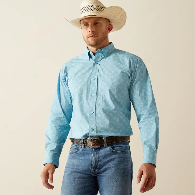 Men's Ariat Garmon Long Sleeve Turquoise Shirt - 10054645 4