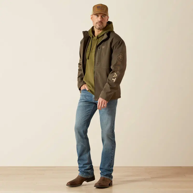 Men's Ariat Logo Softshell Earth Green Heather Jacket - 10062584 1