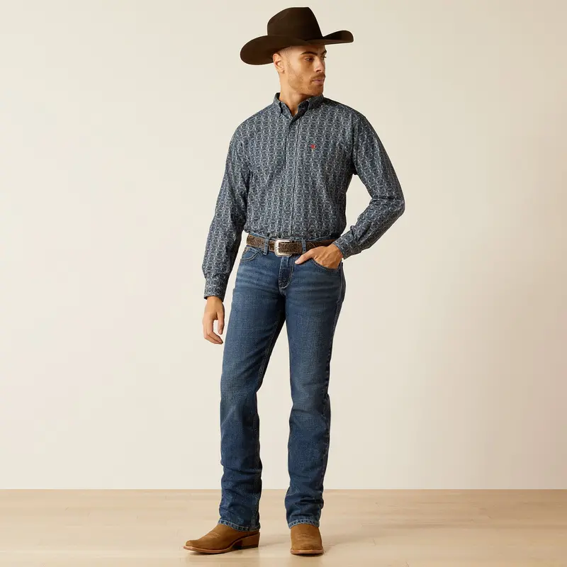Men's Ariat Rocahrd Chambray Blue Classic Fit Shirt - 10052358 1