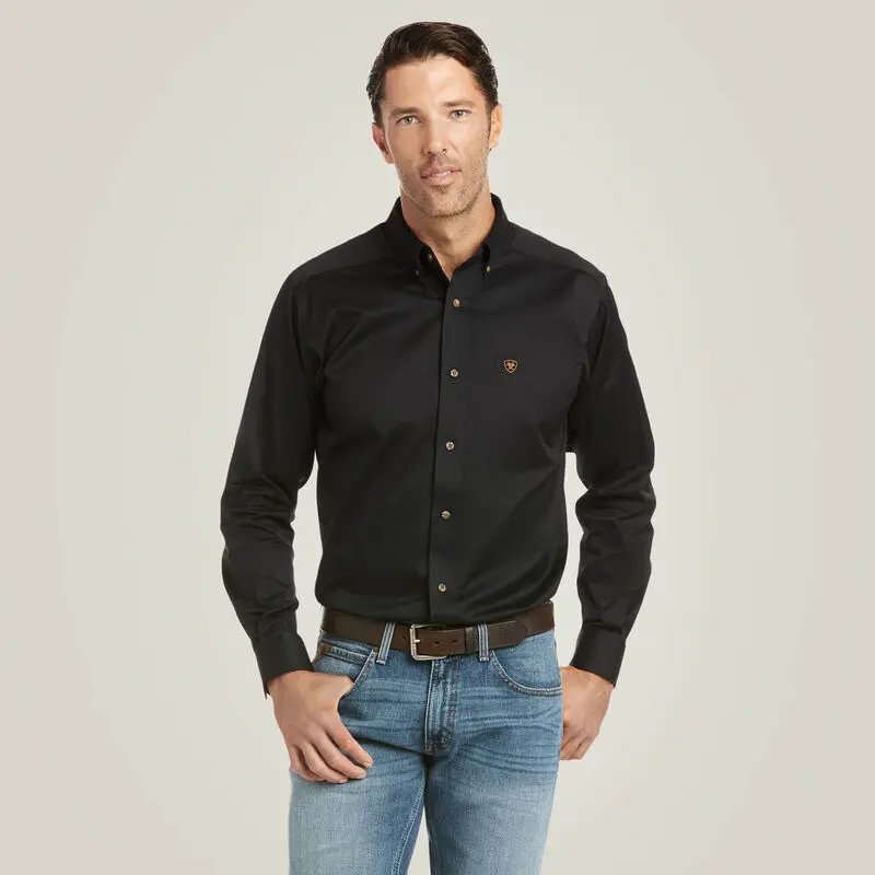 Men's Ariat Solid Black Twill Fitted Shirt - 10034229 1