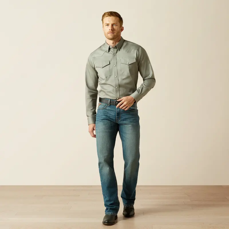 Men's Ariat Solid Grey Twill Fitted Shirt - 10062247 1