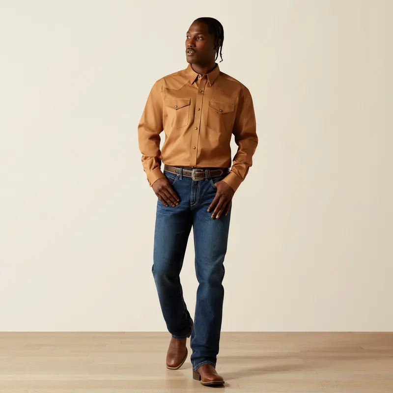 Men's Ariat Solid Tan Twill Classic Fit Shirt - 10062473 1