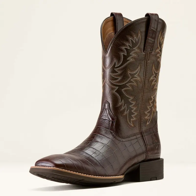 Men's Ariat Sport Latigo Chocolate Croc (Print) Wide Square Toe Cowboy Boot - 10074167 1