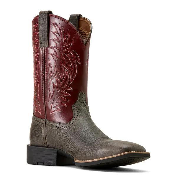 Men's Ariat Sport Western Charcoal Grey Hippo (Print) With 13" Burgundy Haze Tops - 10074223 1