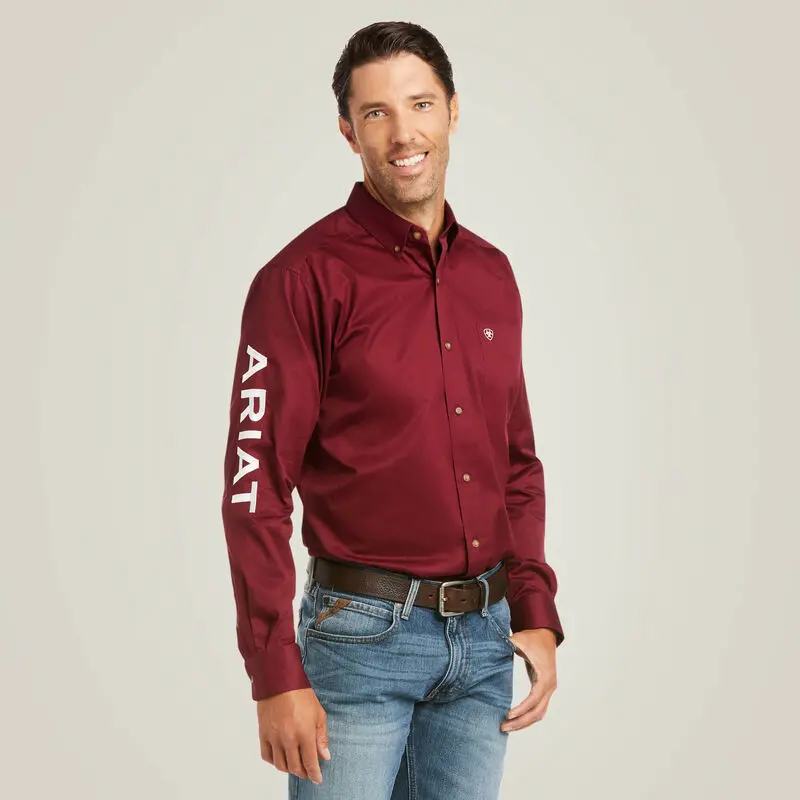 Men's Ariat Team Logo Burgundy Twill Fitted Shirt - 10034233 1