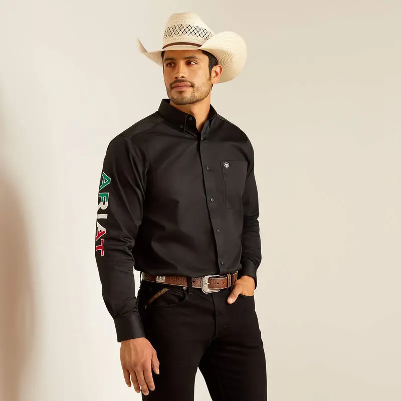 Men's Ariat Team Mexico Logo Twill Fitted Shirt - 10038914 1