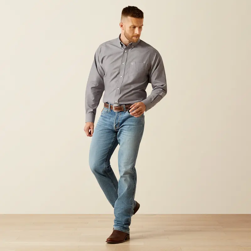 Men's Ariat Wrinkle Free Solid Grey Shirt - 10058804 1