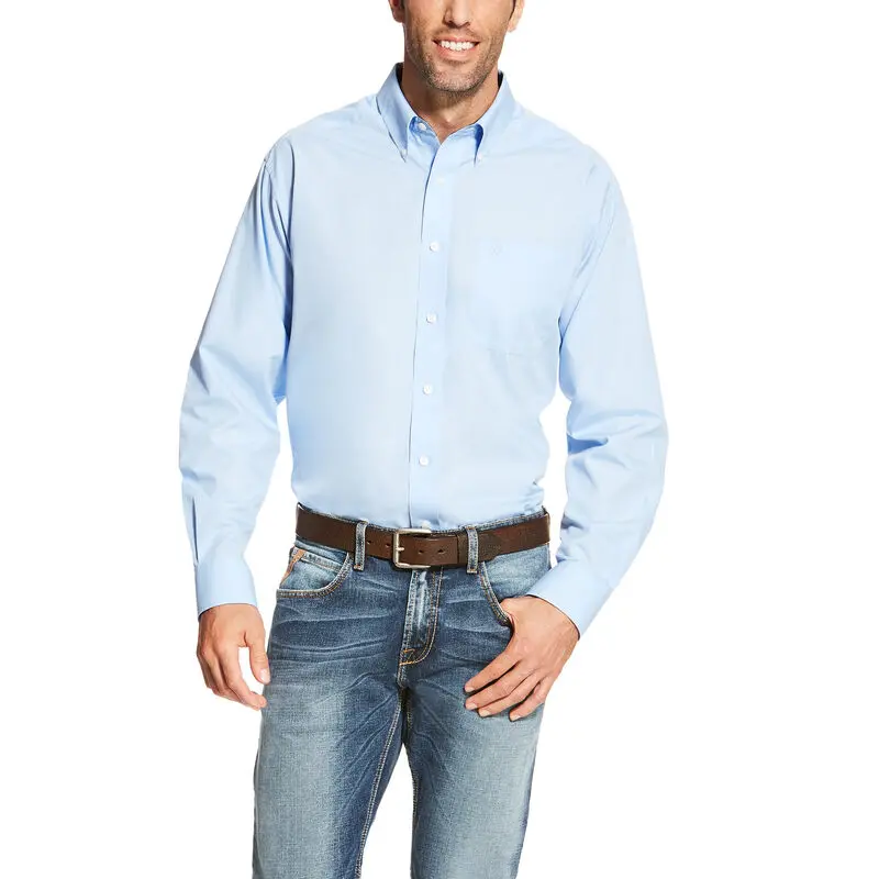 Men's Ariat Wrinkle Free Solid Light Blue Long Sleeve Shirt - 10020329 1